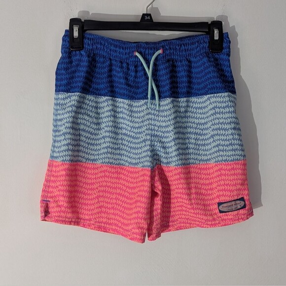 Vineyard Vines Blue, White, and Pink Striped Swim Shorts - Picture 1 of 7
